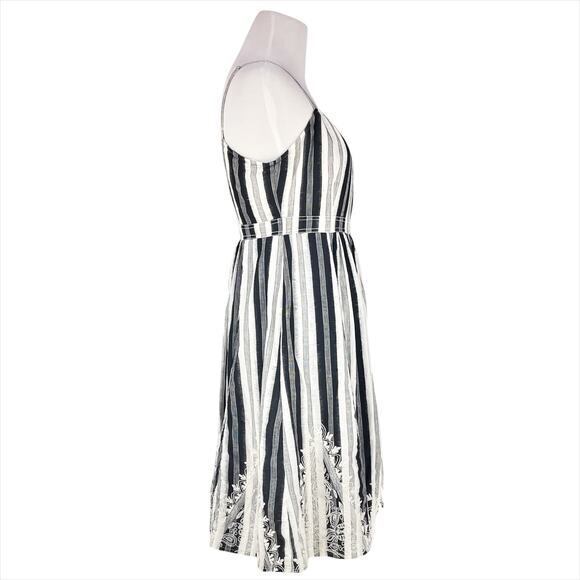 PLENTY BY TRACY REESE Striped Embroidered Fit & Flare Dress Black/Ivory Size 4 - Picture 6 of 8